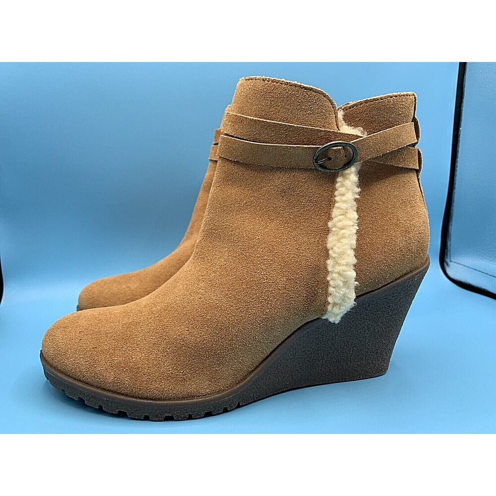 BJORNDAL AMY Brown Zip Up Wedges Ankle Boots Booties Women's Size 10